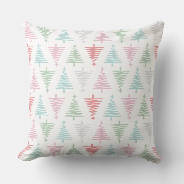 Pastel Pines: moderne vakantiestamboom Kussen (Voorkant)