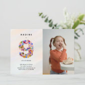 Pastel Pink 9e anniversaire Floral Invitation phot (Debout devant)