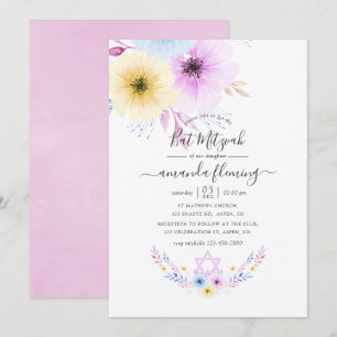 Pastel Pink and Blue Floral Bat Mitzvah Kaart