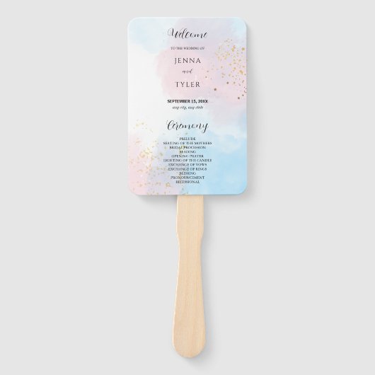 Pastel Pink and Blue Waterverf Wedding Programme Handwaaier (Voorkant)