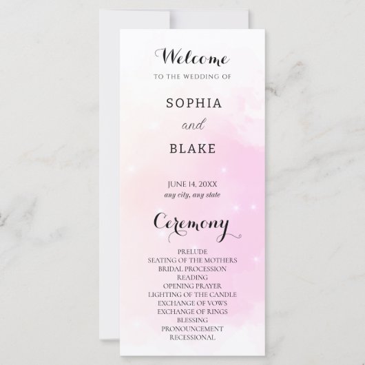 Pastel Pink and Cream Sparkling Wedding Programme (Devant)