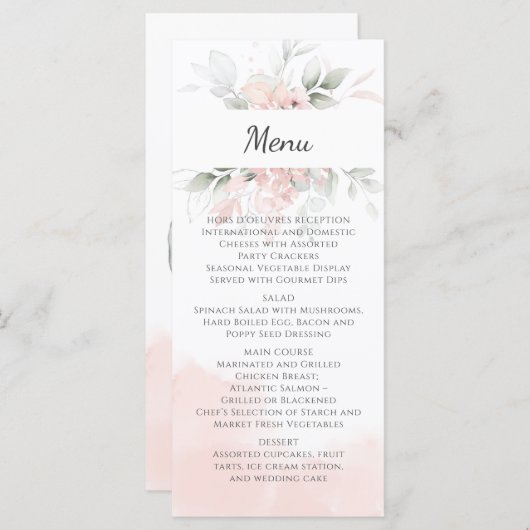 Pastel Pink and Green Roses Wedding Menu (Voorkant / Achterkant)
