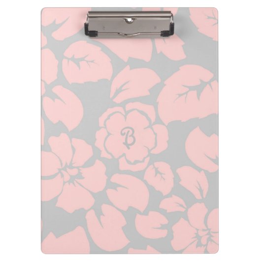 Pastel Pink and Grey Floral Monogram Klembord (Voorkant)