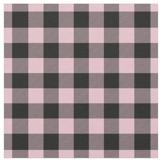 Pastel Pink & Black Plaid Gingham Stof (Close Up)