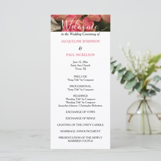 Pastel Pink Black Wedding Programme (Debout devant)
