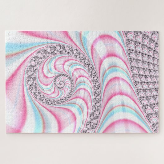 Pastel Pink Blue Candy Cane Spiral Fractal Legpuzzel (Horizontaal)