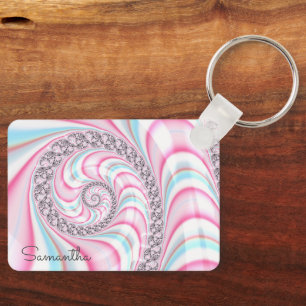 Pastel Pink Blue Candy Cane Spiral Fractal Sleutelhanger