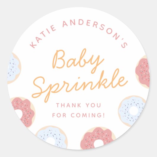 Pastel Pink Blue Donuts Baby Sprinkle Hartelijk da Ronde Sticker (Voorkant)