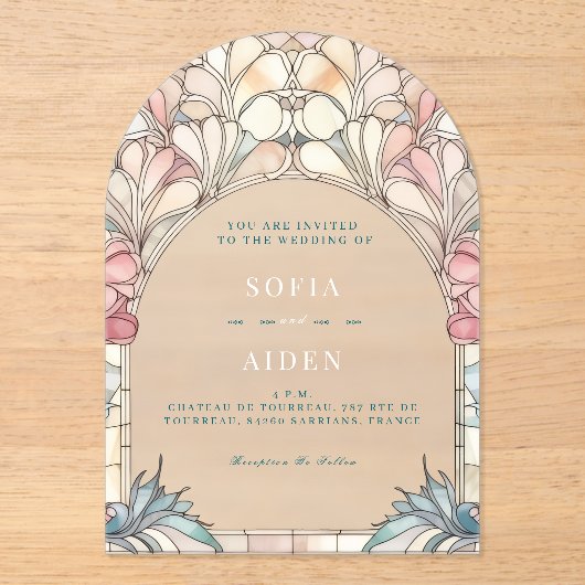 Pastel pink blue floral acrylic invitation (Recto)