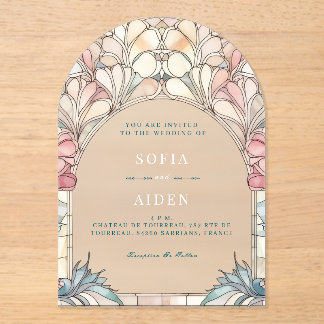 Pastel pink blue floral acrylic invitation acryl uitnodigingen