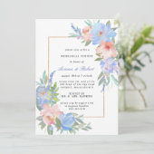 Pastel Pink Blue Floral Rehearsal Dinner Kaart (Staand voorkant)