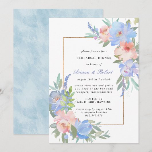 Pastel Pink Blue Floral Rehearsal Dinner Kaart (Voorkant / Achterkant)