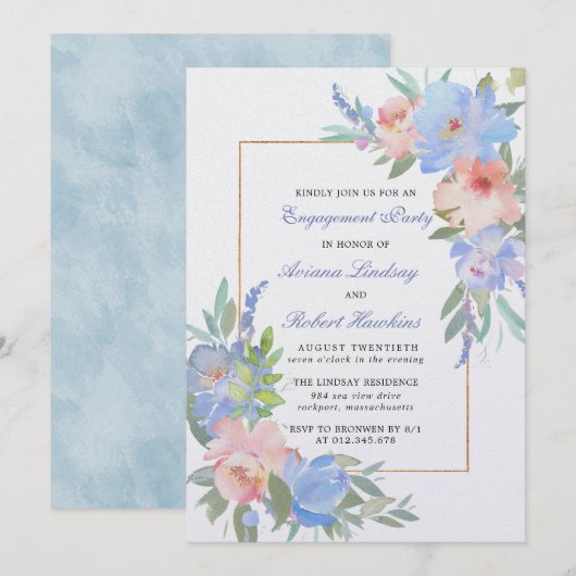 Pastel Pink Blue Floral Wedding Verloving Kaart (Voorkant / Achterkant)