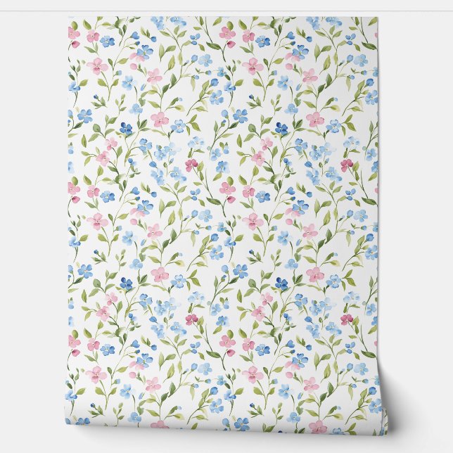 Pastel Pink Blue Wildflower Pattern Behang (Afrollen)