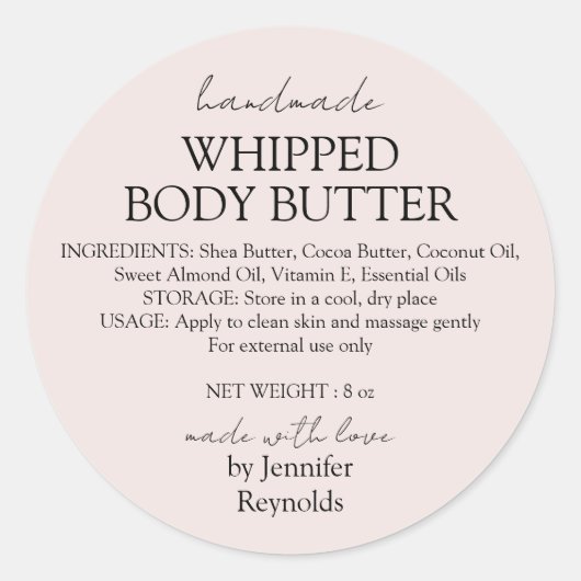 Pastel Pink Body Butter Organic Business Classic Ronde Sticker (Voorkant)