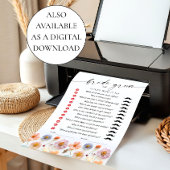 Pastel Pink Boho Fleur sauvage carte de jeu nuptia