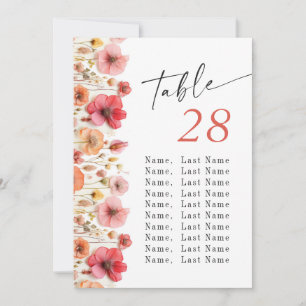 Pastel Pink Boho Fleur sauvage Numéro de table du