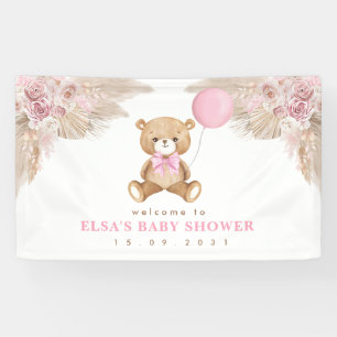 Pastel Pink Boho Pampas Teddy Bear Welkom Baby Spandoek