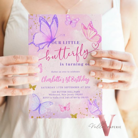 Pastel Pink Butterfly Invitation d'anniversaire