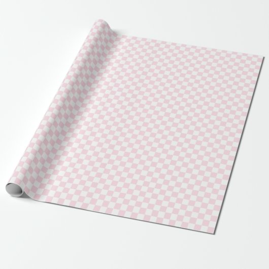 Pastel Pink Checkered Wrapping Paper Cadeaupapier (Uitgerold)