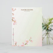 Pastel Pink Cherry-Blossom Gepersonaliseerd Briefhoofd (Staand voorkant)