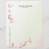Pastel Pink Cherry-Blossom Gepersonaliseerd Briefhoofd (Voorkant / Achterkant)