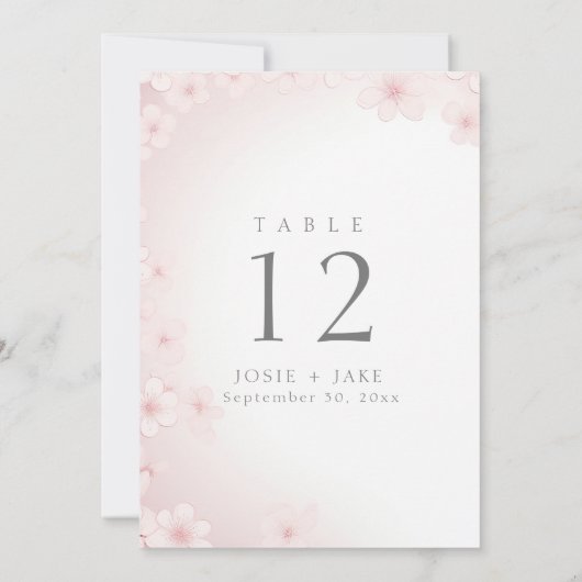 Pastel Pink Cherry Blossom mariage numéro de table (Dos)