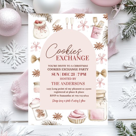 Pastel Pink Christmas Cookie Exchange Kaart