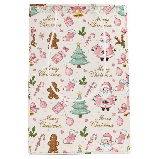 Pastel Pink Christmas Delight Medium Cadeauzakje (Voorkant)