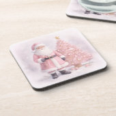 Pastel Pink Christmas Santa  Bier Onderzetter (Linkerzijde)