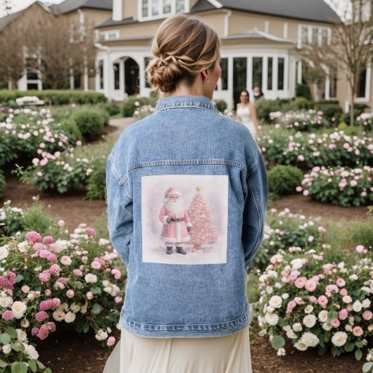 Pastel Pink Christmas Santa Denim Jacket (Huwelijk Achterkant)