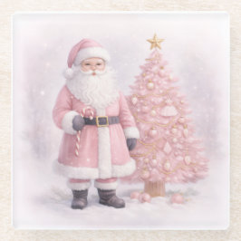 Pastel Pink Christmas Santa  Glazen Onderzetter
