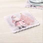 Pastel Pink Christmas Santa  Kartonnen Onderzetters (Gebogen)