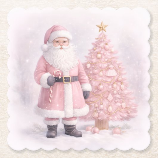 Pastel Pink Christmas Santa  Kartonnen Onderzetters (Voorkant)