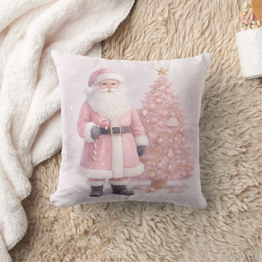 Pastel Pink Christmas Santa  Kussen (Deken)