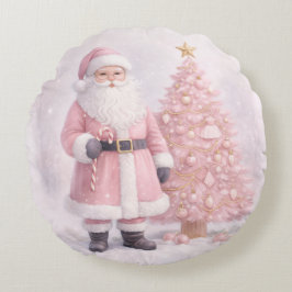 Pastel Pink Christmas Santa  Rond Kussen
