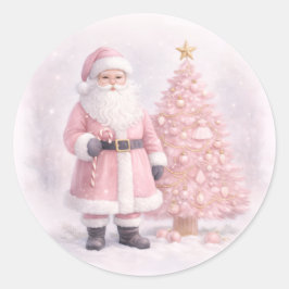 Pastel Pink Christmas Santa  Ronde Sticker