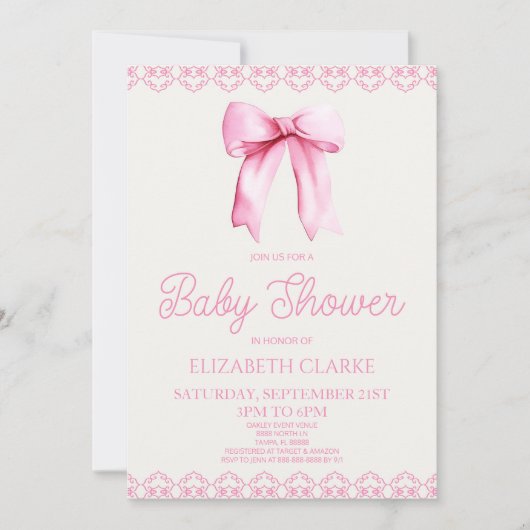 Pastel Pink Coquette Bow Baby shower Invitation (Devant)