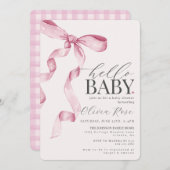 Pastel Pink Coquette Bow fille Invitation Baby sho (Devant / Derrière)
