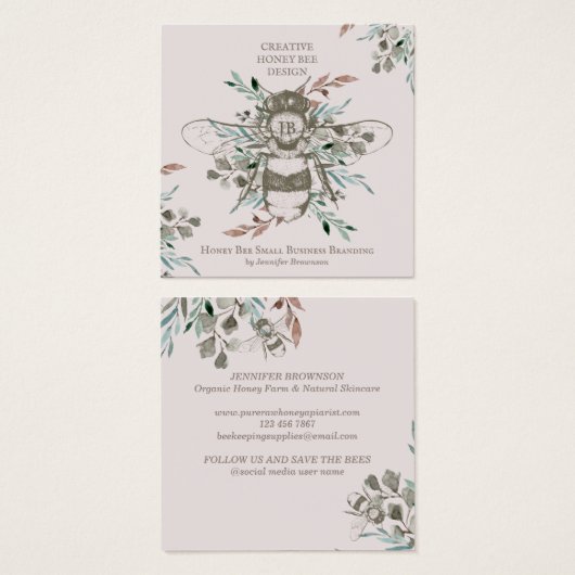 Pastel Pink Creative Honey Bee Apiary Vintage (Devant & derrière)