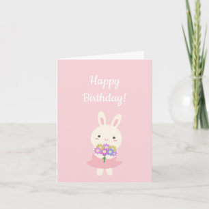 Pastel Pink Cute Kawaii Bunny Kinder Happy Birthda Kaart