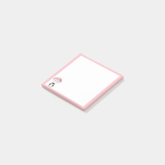 Pastel Pink Cute Penguin Parachute Post-It Notes (Schuin)