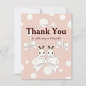 Pastel Pink Cute Twin Bunny Carte de remerciements (Devant)