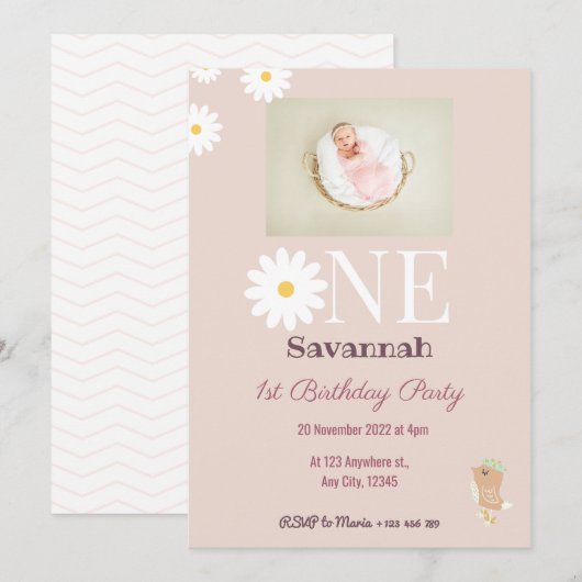 Pastel Pink Daisies Invitation Anniversaire (Devant / Derrière)