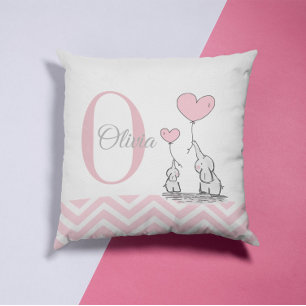 Pastel Pink Elephant Personalized Baby Girl Pillow Kussen
