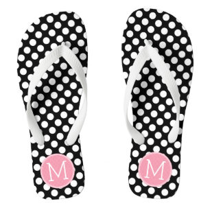 Pastel Pink en Black Polka Dots Aangepast monogram Teenslippers