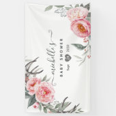 Pastel Pink en Gray Boho Floral Baby shower Spandoek (Verticaal)