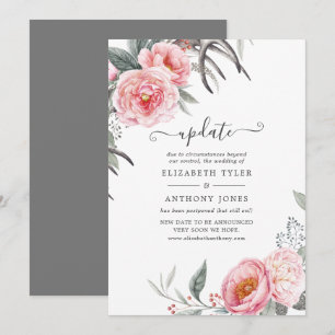 Pastel Pink en Gray Boho Floral Wedding Update Kaart