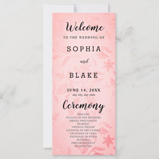Pastel Pink et Floral Metallic Wedding Programme (Devant)