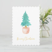 Pastel Pink Farmhouse Check Potlood kerstboom Feestdagenkaart (Staand voorkant)